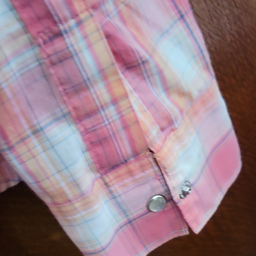 Vintage Wrangler Western Cowgirl Pink Plaid Button-Up Shirt Pearl Buttons - Picture 6 of 10